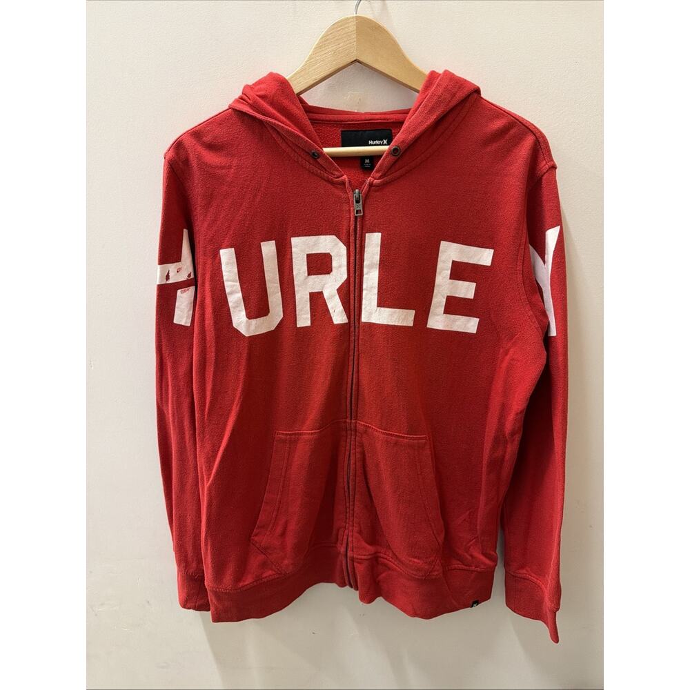 HURLEY RED ZIPUP HOODIE WITH BRAND LOGO. Size: Medium